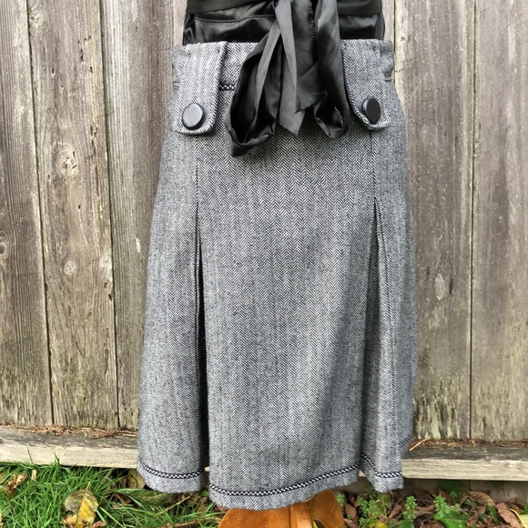 Hazel Hazel Tweed/Wool Pleated SKIRT w/ Double Faux Pockets in Front & Back Sz S - Picture 4 of 12
